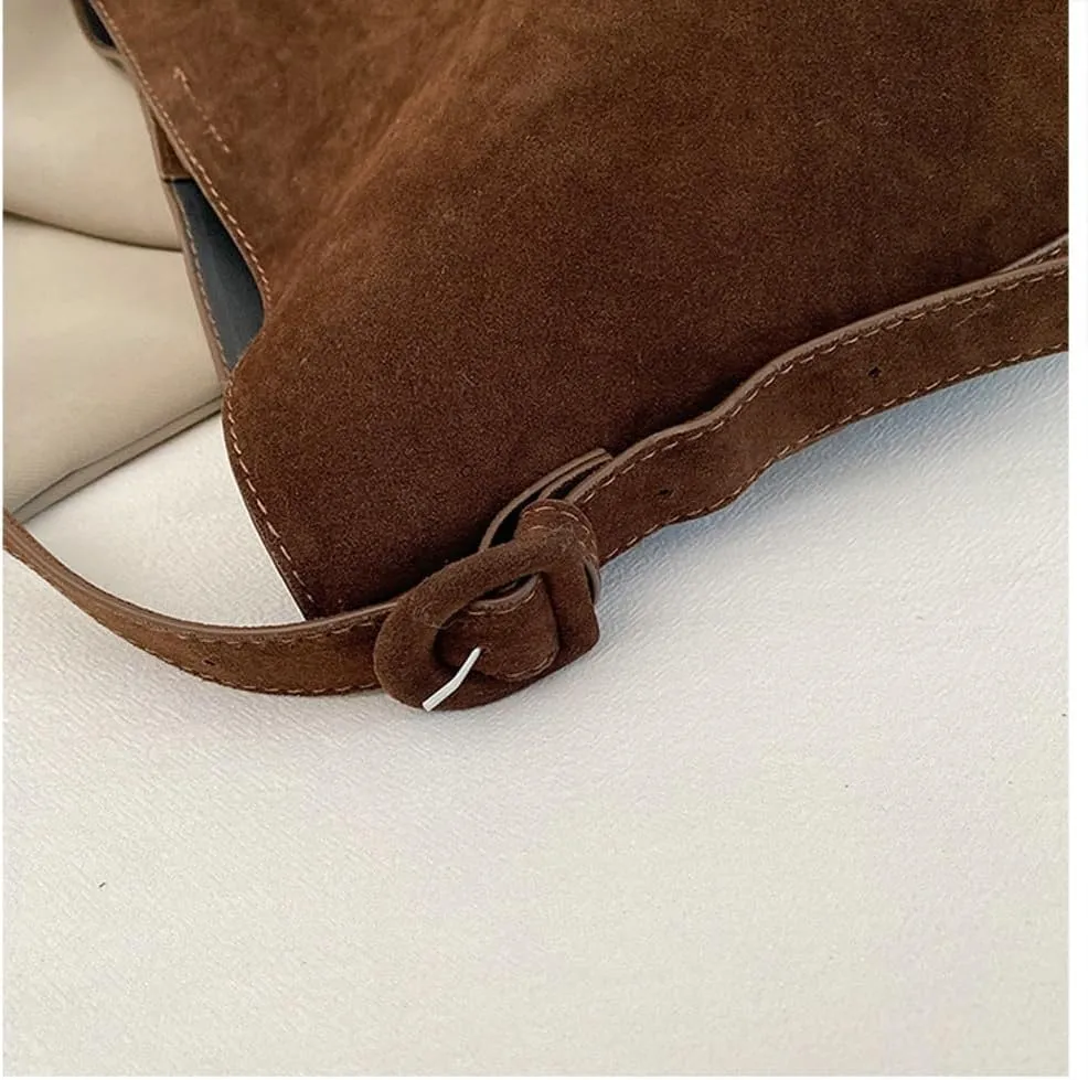 Retro Suede Tote Bag for Women 2Pcs Suede Hobo Shoulder Bag Crossbody Purse Satchel Large Capacity Work Tote Handbag
