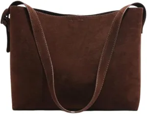 Retro Suede Tote Bag for Women 2Pcs Suede Hobo Shoulder Bag Crossbody Purse Satchel Large Capacity Work Tote Handbag