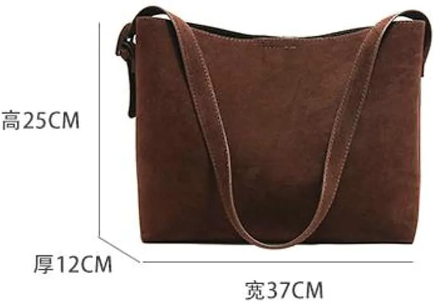 Retro Suede Tote Bag for Women 2Pcs Suede Hobo Shoulder Bag Crossbody Purse Satchel Large Capacity Work Tote Handbag