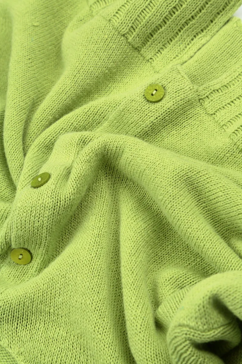 Ribbed Hem Lime Linen Cardigan