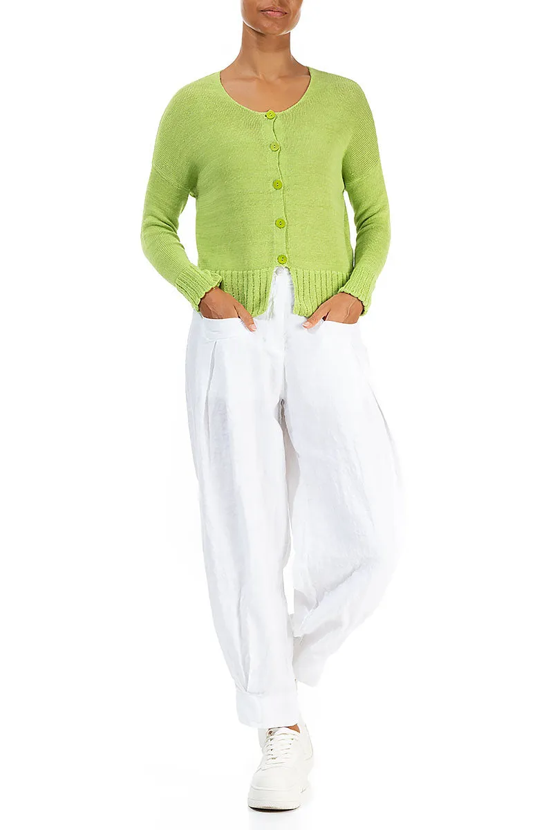 Ribbed Hem Lime Linen Cardigan