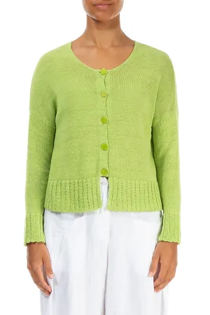 Ribbed Hem Lime Linen Cardigan