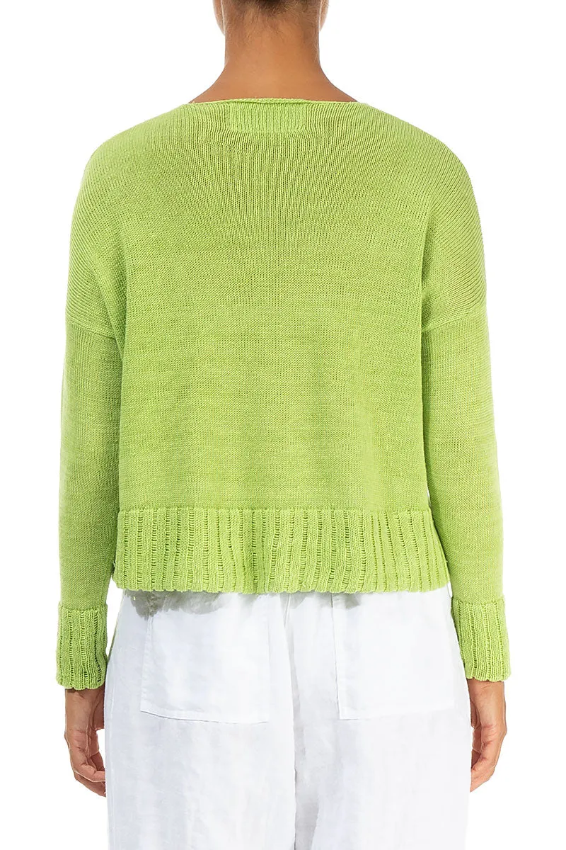 Ribbed Hem Lime Linen Cardigan