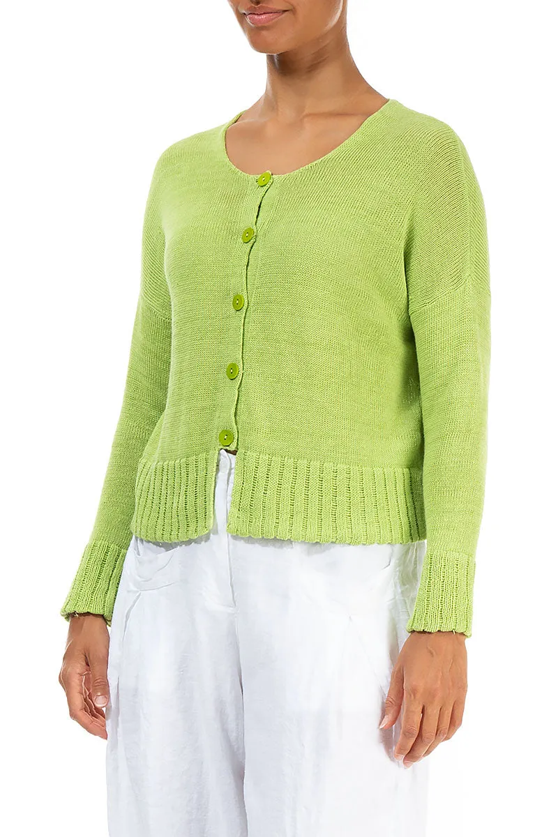 Ribbed Hem Lime Linen Cardigan