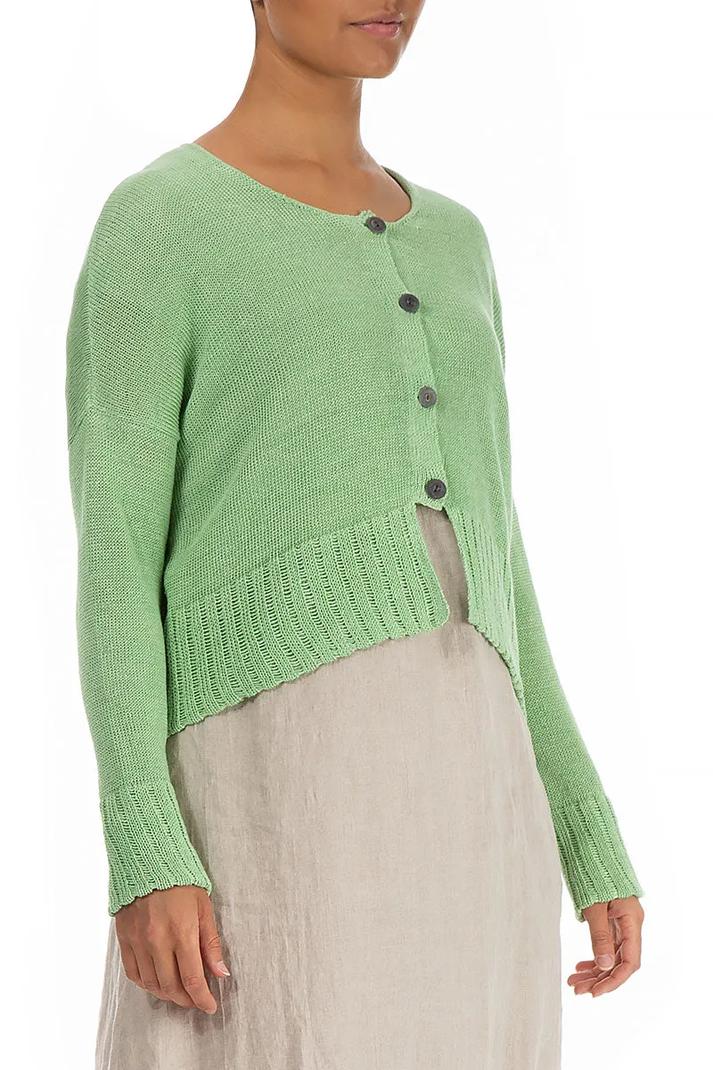 Ribbed Hem Mint Linen Cardigan