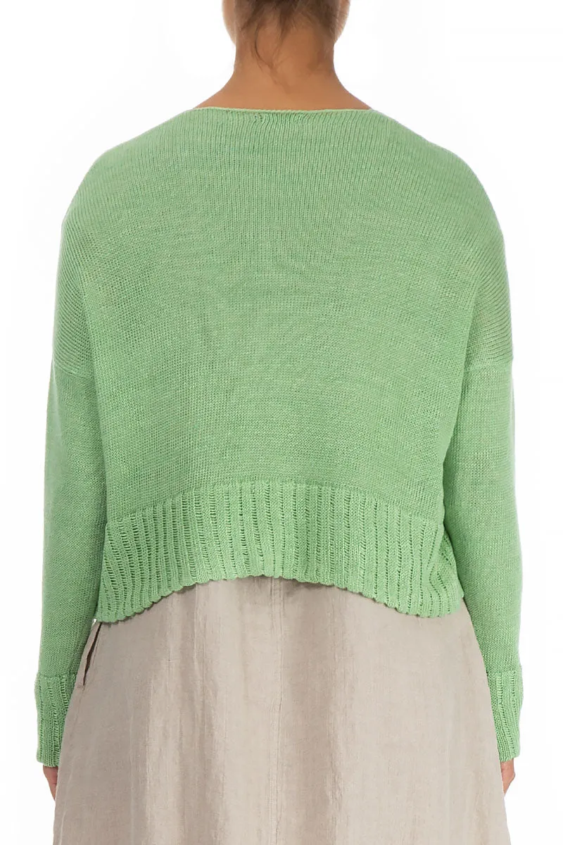 Ribbed Hem Mint Linen Cardigan