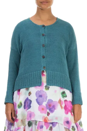Ribbed Hem Teal Linen Cardigan