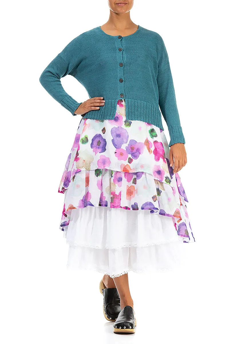 Ribbed Hem Teal Linen Cardigan