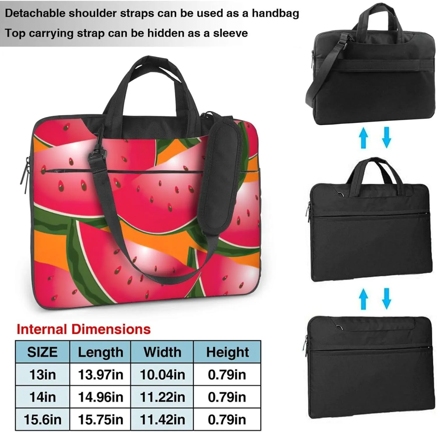 Ripe Watermelon Slice Print Work Casual Office Laptop Shoulder Messenger Bag 13 inch 14 inch 15.6 inch