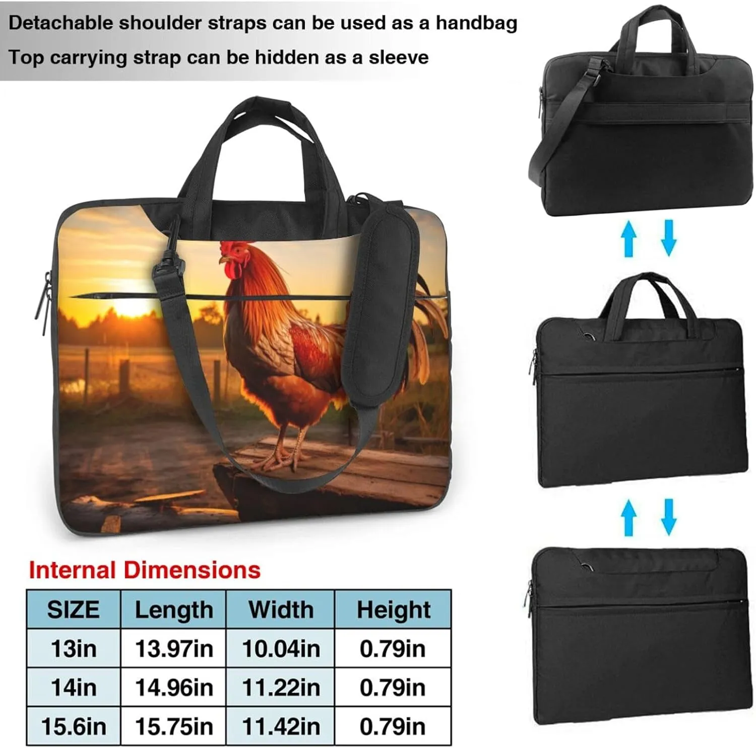 Rooster on Wood in Farmland Print Work Casual Office Laptop Shoulder Messenger Bag 13 inch 14 inch 15.6 inch