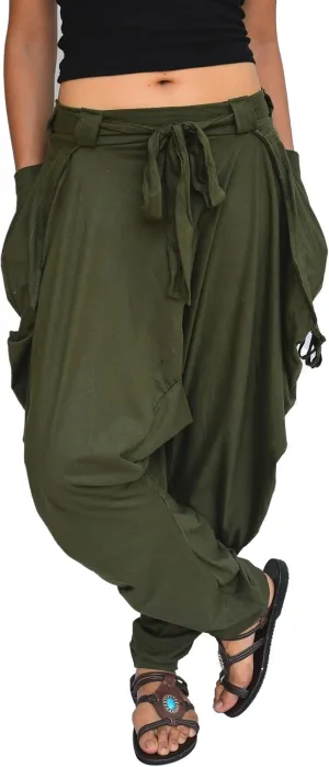 Sakoonee Women Men Harem Pants Palazzo Dhoti Style 2 Pockets Cotton Green, One Size