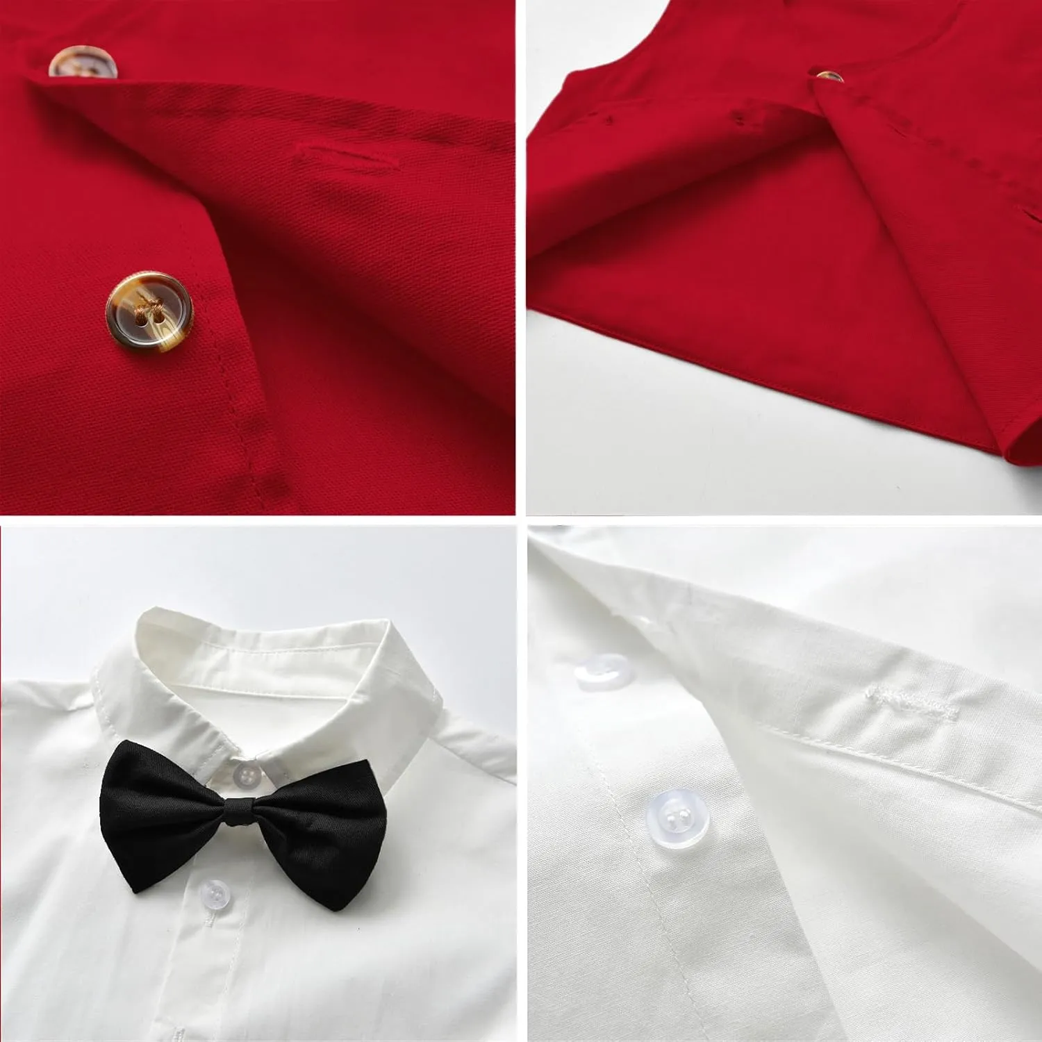 SANGTREE Boys' Formal Suits Sets Gentleman Outfits, Vest   Suspender Pants   Shirt   Bow Tie & Scarf, 3 Months - 14 Years