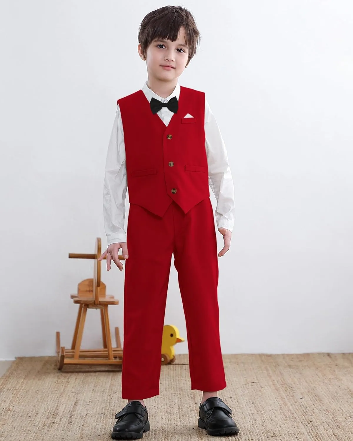 SANGTREE Boys' Formal Suits Sets Gentleman Outfits, Vest   Suspender Pants   Shirt   Bow Tie & Scarf, 3 Months - 14 Years
