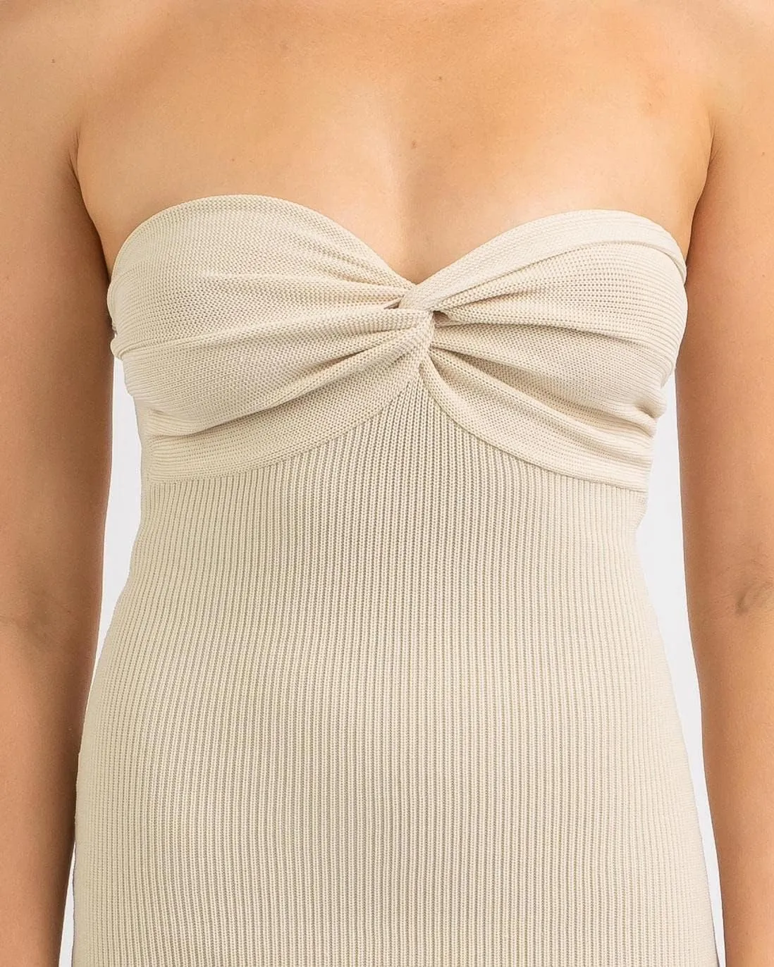 Sdencin Women Sexy Twist Knot Front Ribbed Knit Bodycon Bandeau Tube Mini Dress Solid Strapless Short Pencil Party Dress