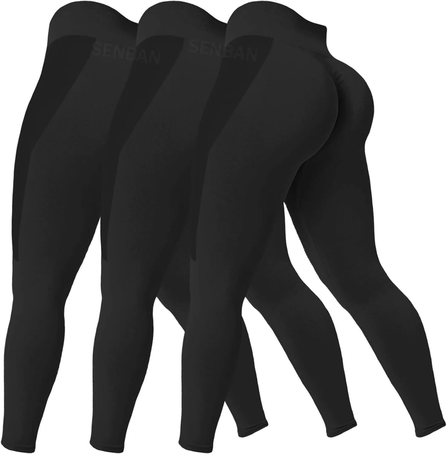 SENBAN 3 Piece Seamless Scrunch Leggings for Women High Waist Workout Athletic Yoga Pants Butt Lifting Booty Tights