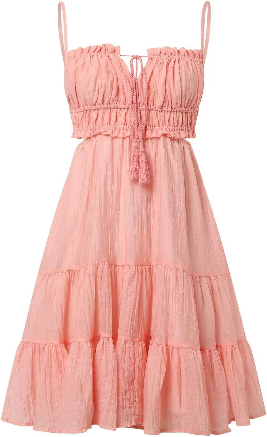 Sexy Dresses for Women Summer Spaghetti Strap Short Dress Side Cutout Drawstring Front Mini Sun Dress Prom Dresses