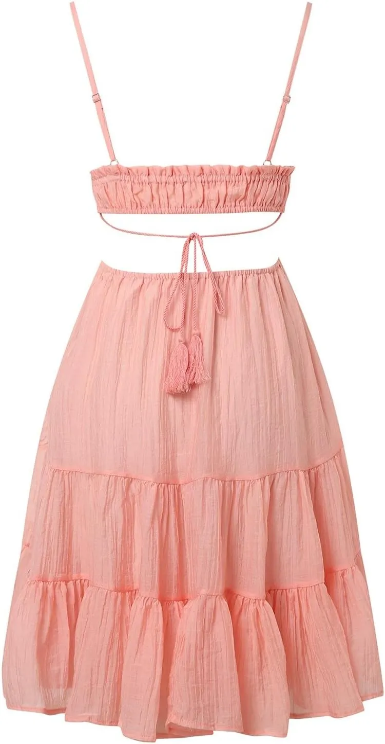 Sexy Dresses for Women Summer Spaghetti Strap Short Dress Side Cutout Drawstring Front Mini Sun Dress Prom Dresses