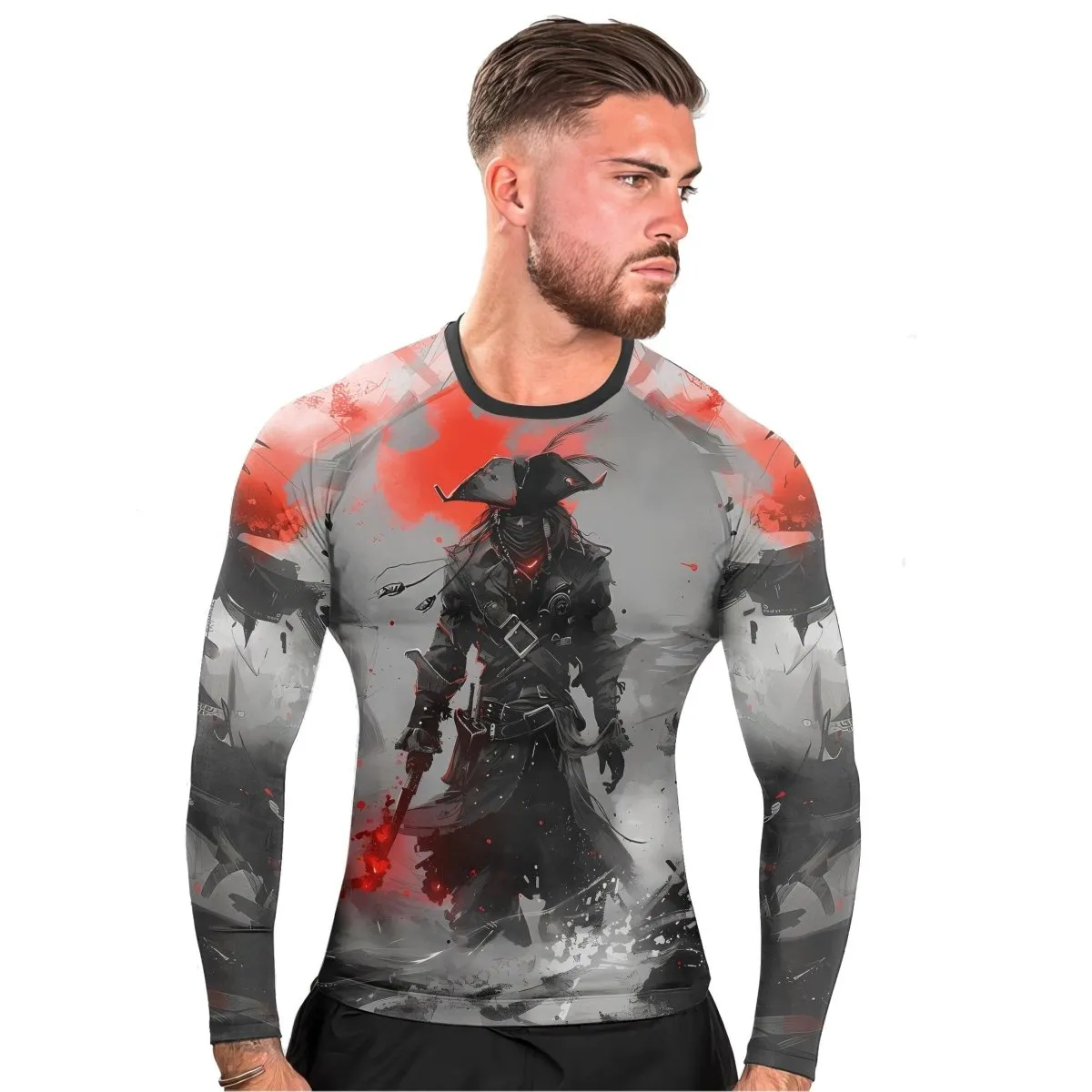 Shadow Pirate Caribbean Men's Long Sleeve Rash Guard