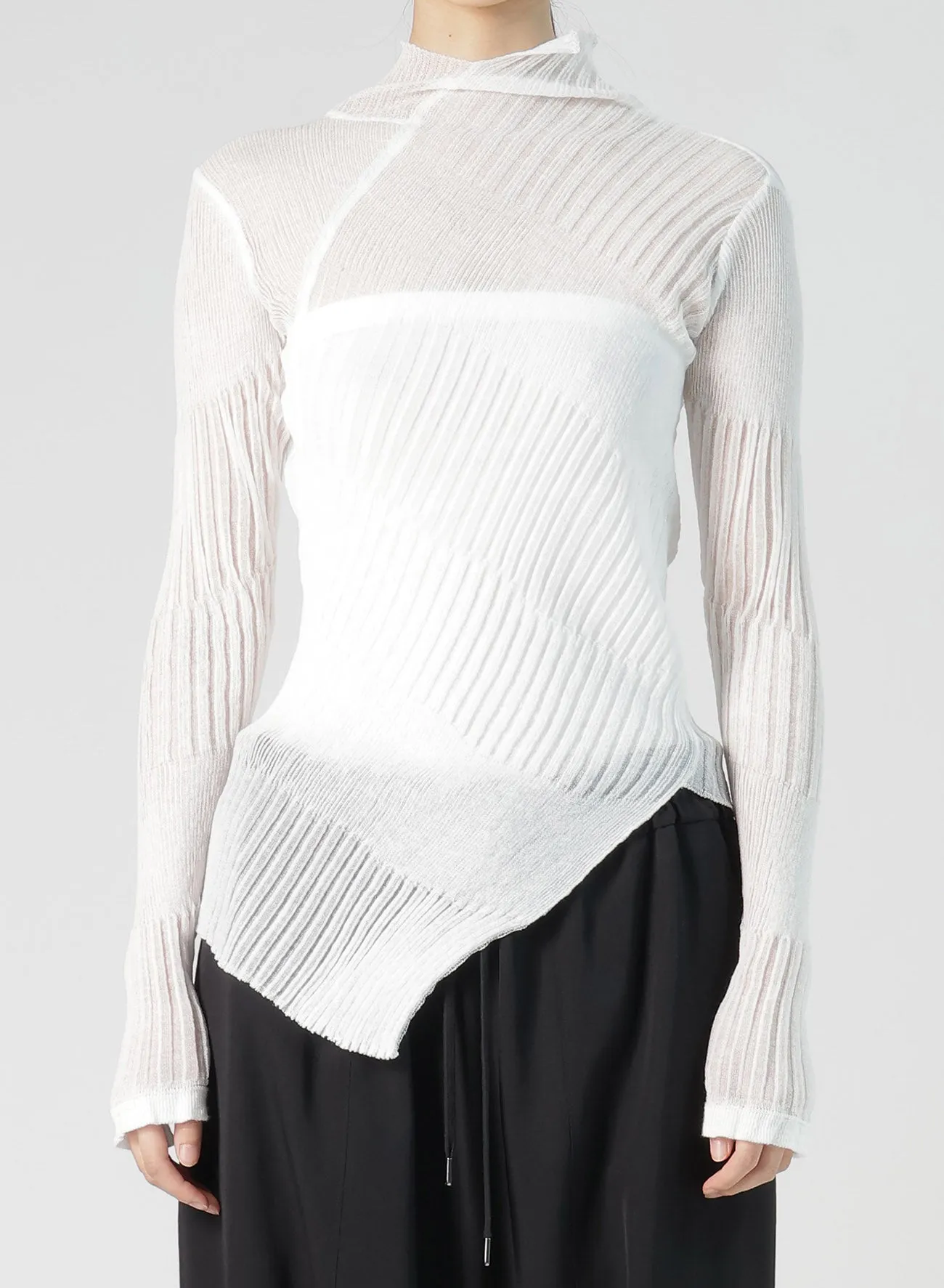 SHEER ASYMMETRY RIBBED KNIT