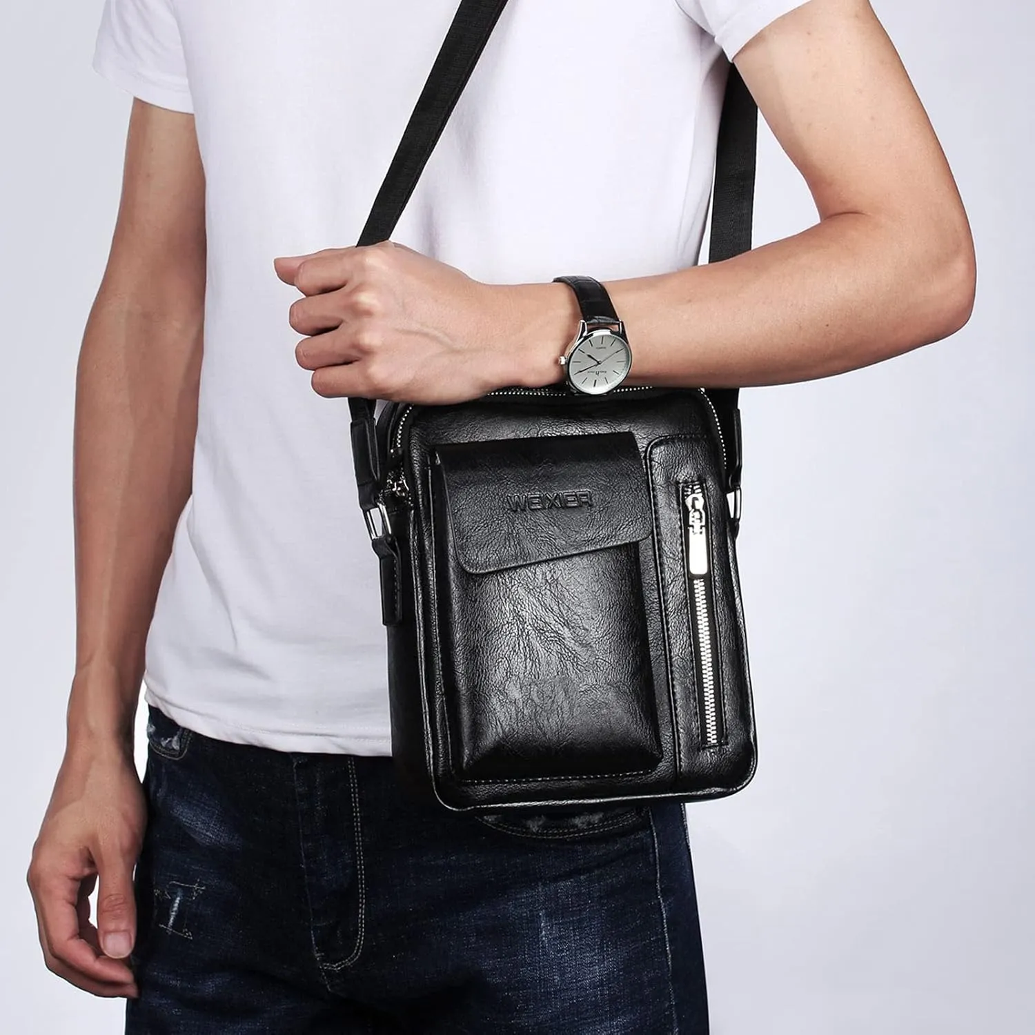 Shoulder Leather Bag Messenger Pack for Men Travel Business Work Casual Day CrossBody Handbag Bag Men's Gift