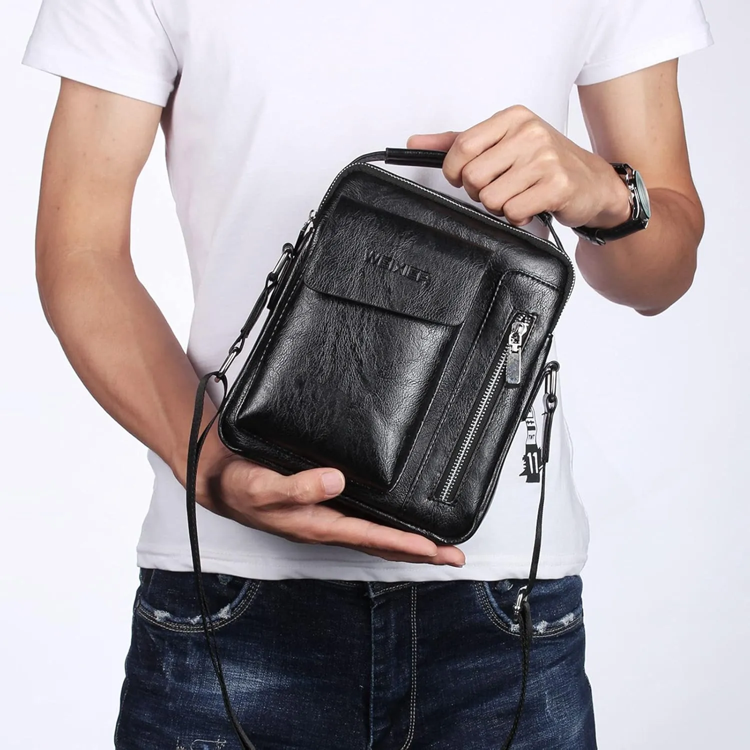 Shoulder Leather Bag Messenger Pack for Men Travel Business Work Casual Day CrossBody Handbag Bag Men's Gift