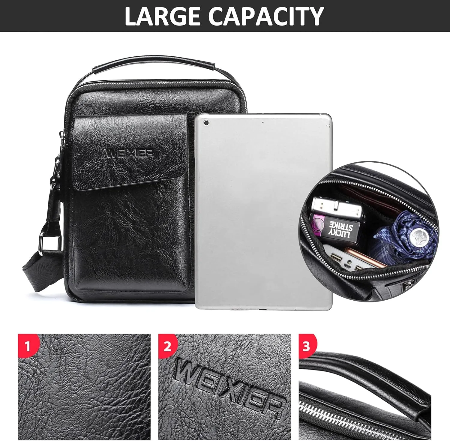 Shoulder Leather Bag Messenger Pack for Men Travel Business Work Casual Day CrossBody Handbag Bag Men's Gift