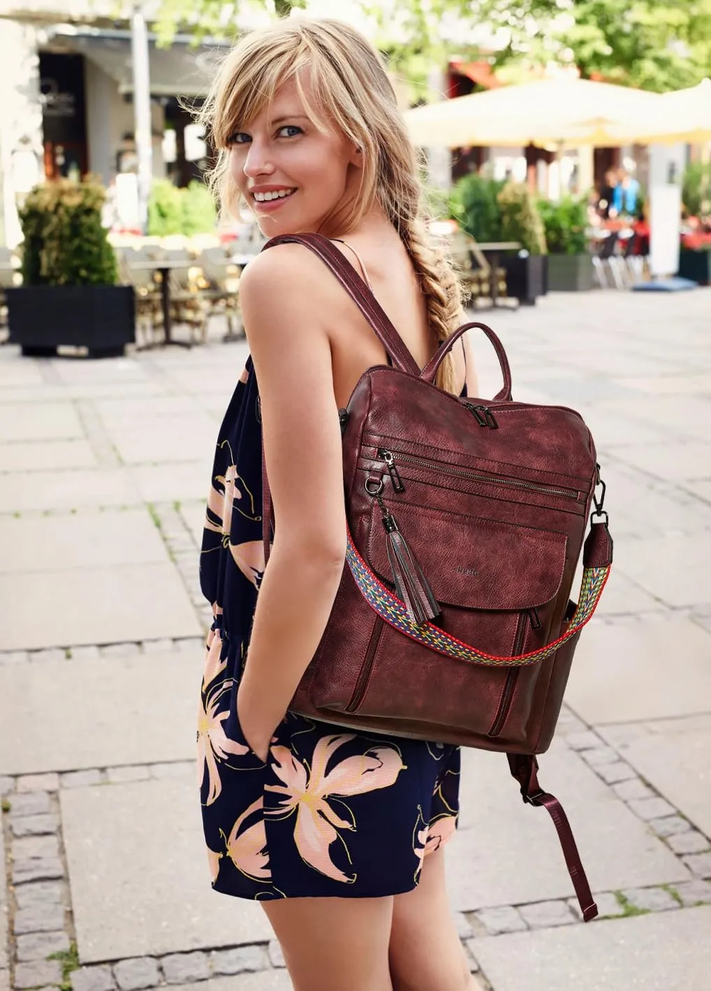 Shrrie Laptop Backpack for Women 15.6 inch,Travel Leather Backpack Purse Nurse Teacher Carry on Backpack Computer Bag,Professional Water-Resistant College Business Work Casual Daypack,Two-tone Maroon