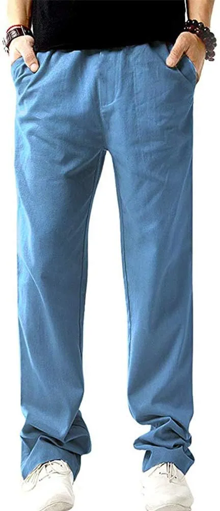 SIR7 Men's Linen Casual Lightweight Drawstrintg Elastic Waist Summer Beach Pants