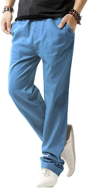 SIR7 Men's Linen Casual Lightweight Drawstrintg Elastic Waist Summer Beach Pants