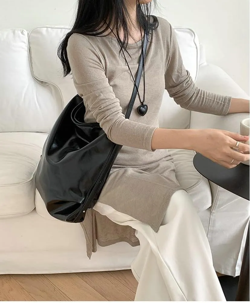 Slouchy Shoulder Bag Suede Hobo Bags for Women Retro Crossbody Purse Brown Tote Handbag Large Work Travel Satchel
