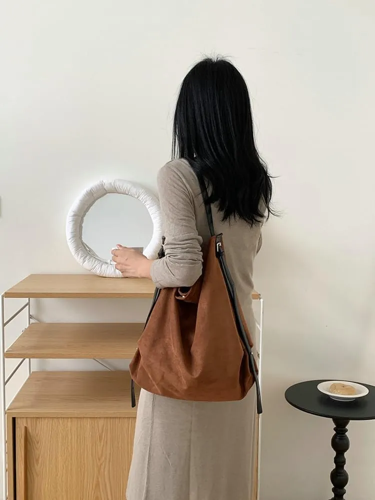 Slouchy Shoulder Bag Suede Hobo Bags for Women Retro Crossbody Purse Brown Tote Handbag Large Work Travel Satchel