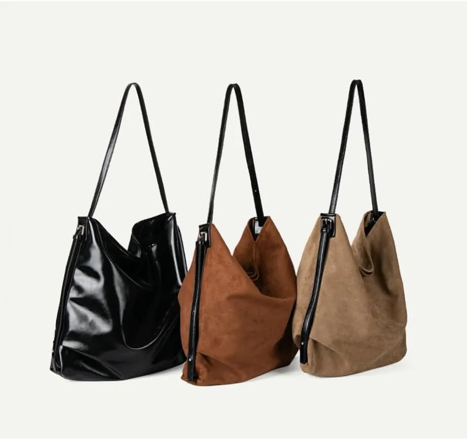 Slouchy Shoulder Bag Suede Hobo Bags for Women Retro Crossbody Purse Brown Tote Handbag Large Work Travel Satchel