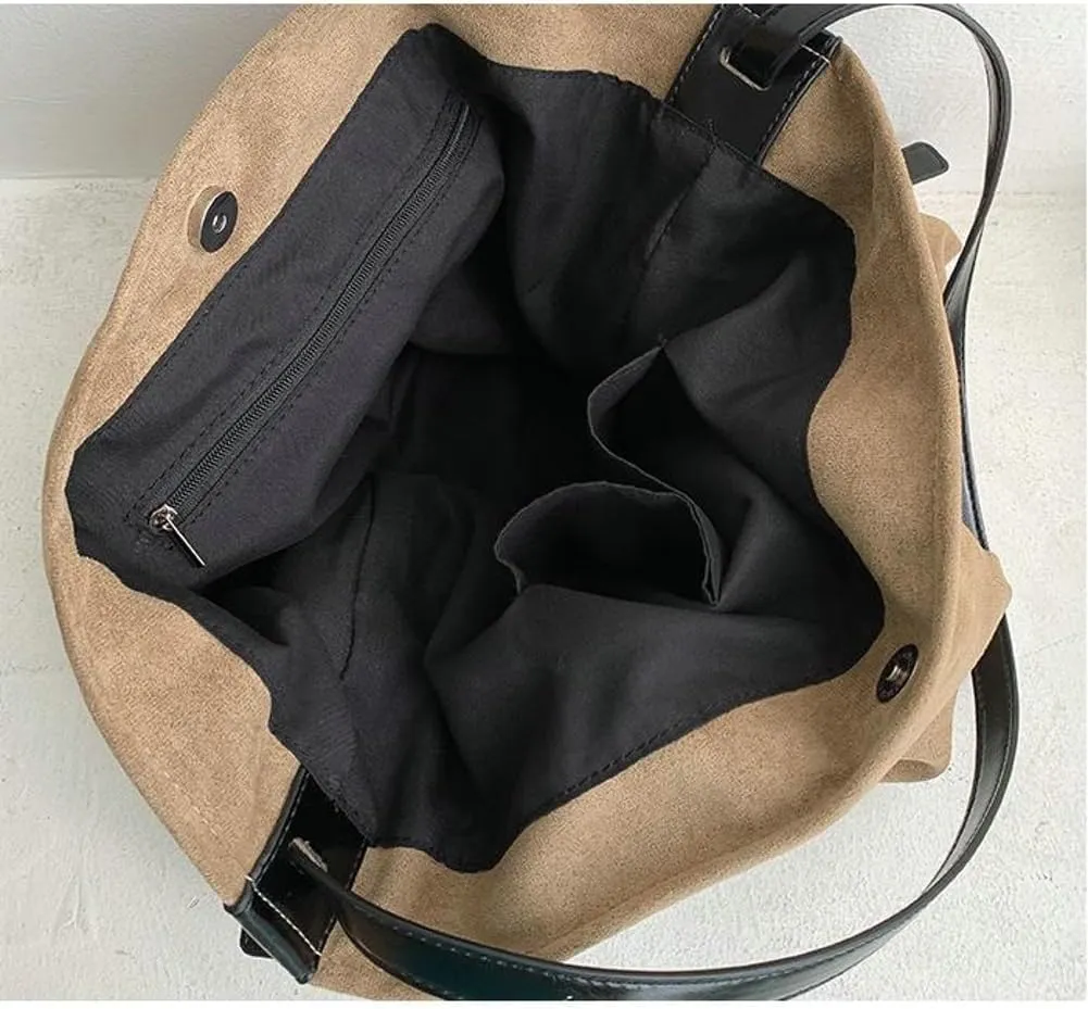 Slouchy Shoulder Bag Suede Hobo Bags for Women Retro Crossbody Purse Brown Tote Handbag Large Work Travel Satchel