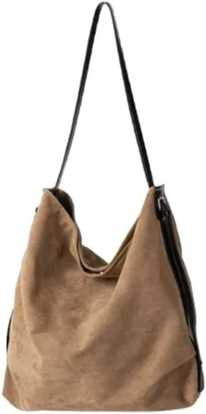 Slouchy Shoulder Bag Suede Hobo Bags for Women Retro Crossbody Purse Brown Tote Handbag Large Work Travel Satchel