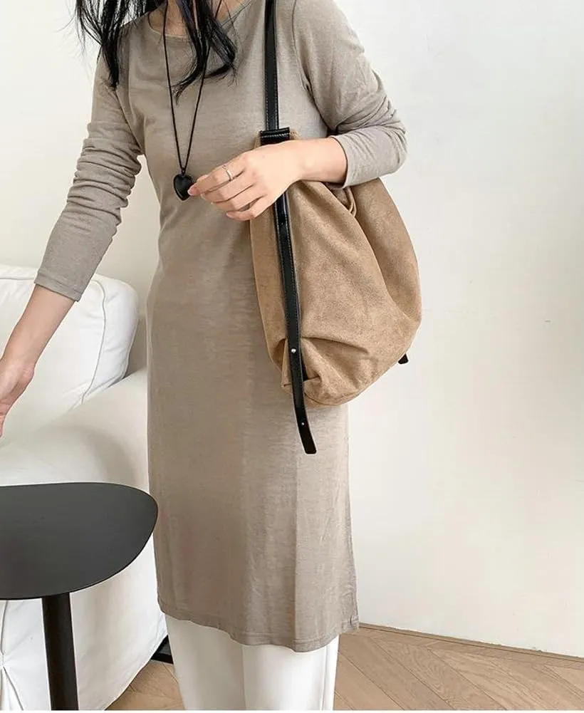 Slouchy Shoulder Bag Suede Hobo Bags for Women Retro Crossbody Purse Brown Tote Handbag Large Work Travel Satchel