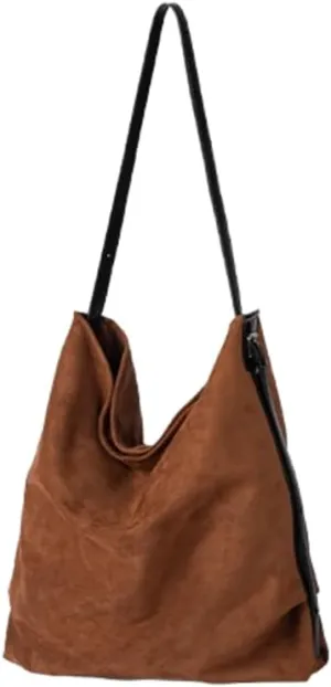 Slouchy Shoulder Bag Suede Hobo Bags for Women Retro Crossbody Purse Brown Tote Handbag Large Work Travel Satchel