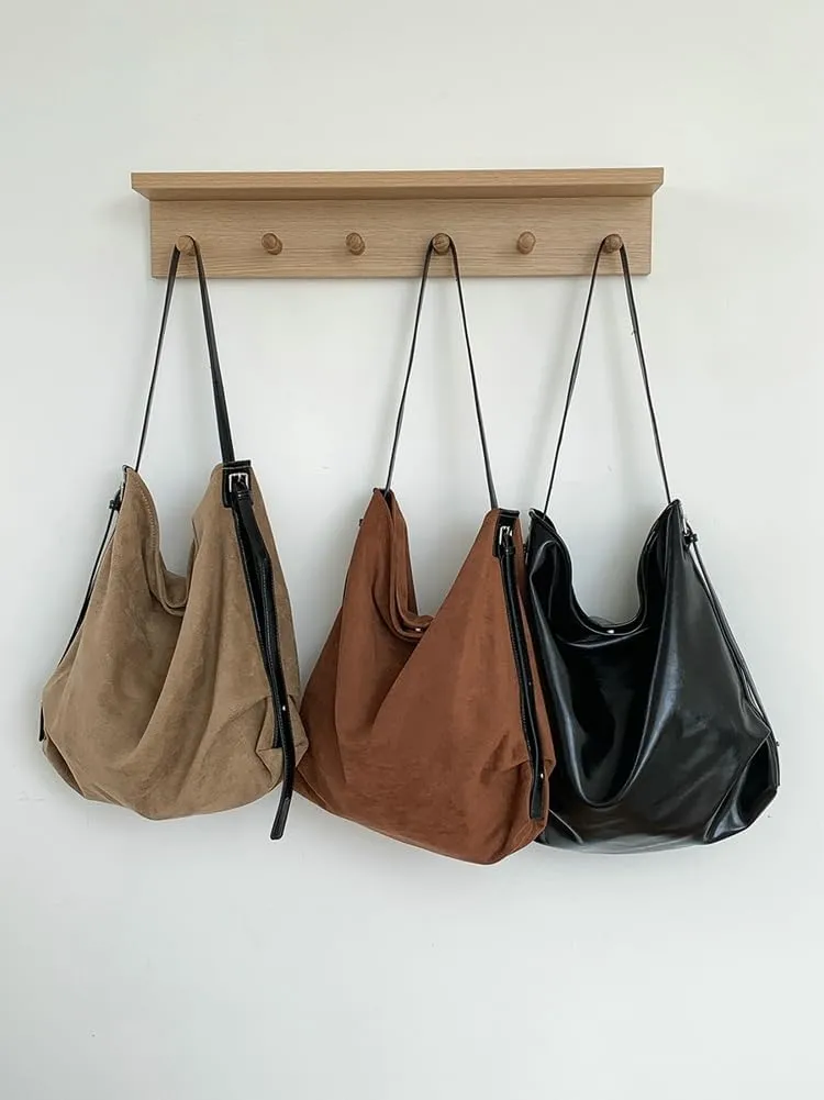 Slouchy Shoulder Bag Suede Hobo Bags for Women Retro Crossbody Purse Brown Tote Handbag Large Work Travel Satchel