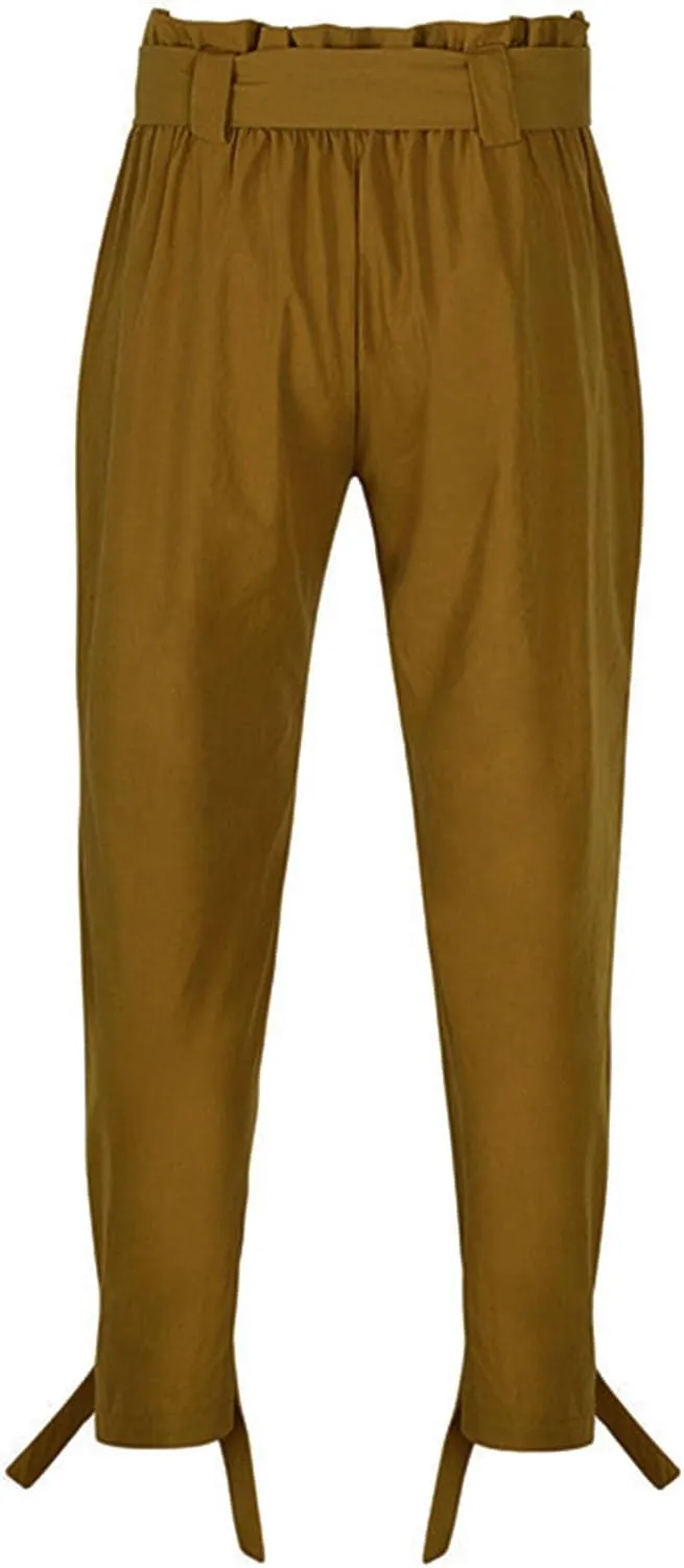 SOMTHRON Women's Casual Loose Paper Bag Long Pants High Waist Cropped Pencil Dressy Trouser with Pockets