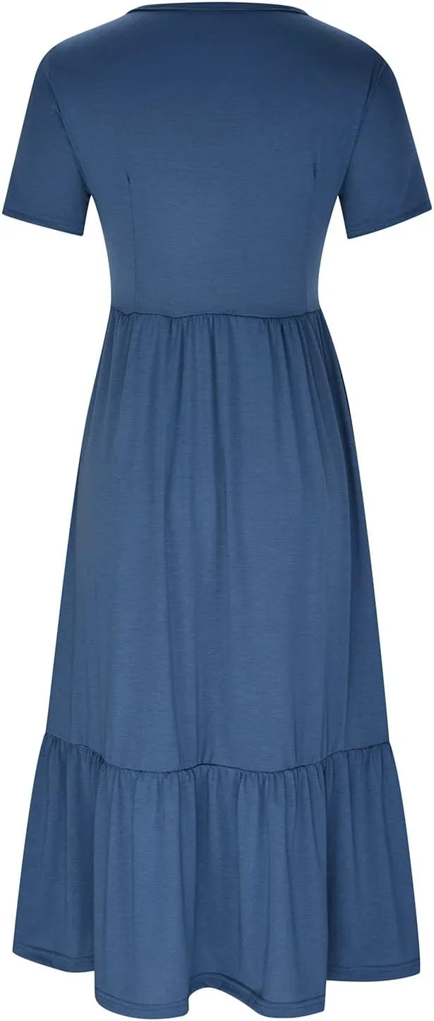 Spring Dresses for Women 2024 Casual Loose Short Sleeve Summer Long Tshirt Dress Flowy Tiered Maxi Beach Sundress