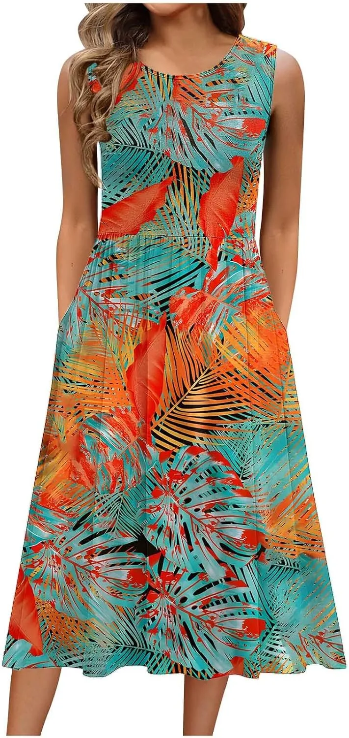 Spring Summer Dresses for Women 2025 Sleeveless Floral Maxi Vintage Dress Beach Vacation Sundress Cruise Outfits