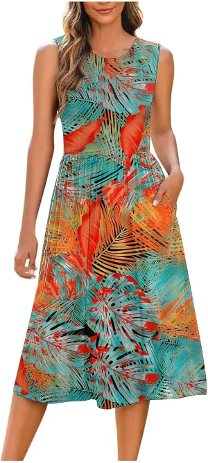 Spring Summer Dresses for Women 2025 Sleeveless Floral Maxi Vintage Dress Beach Vacation Sundress Cruise Outfits