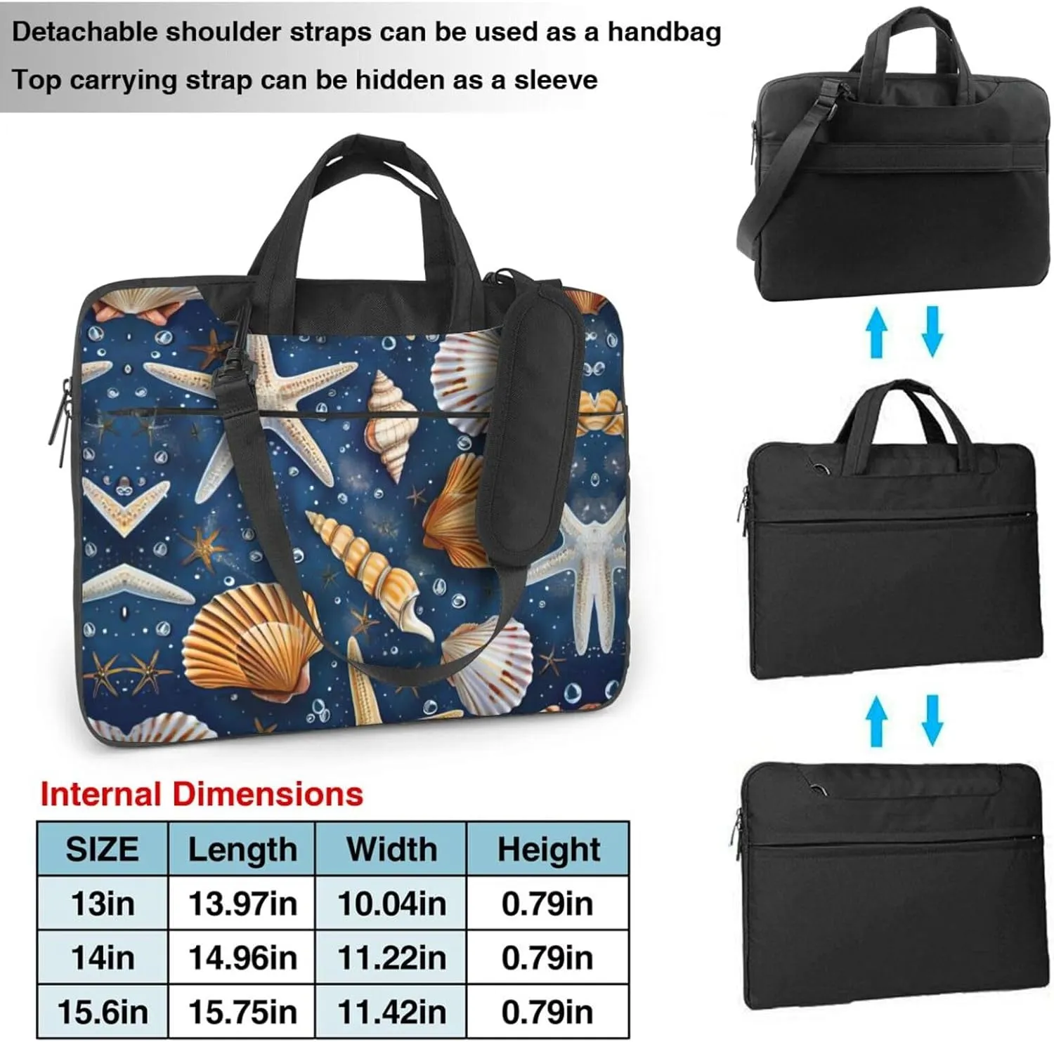 Starfish and Seashell Pattern Print Work Casual Office Laptop Shoulder Messenger Bag 13 inch 14 inch 15.6 inch