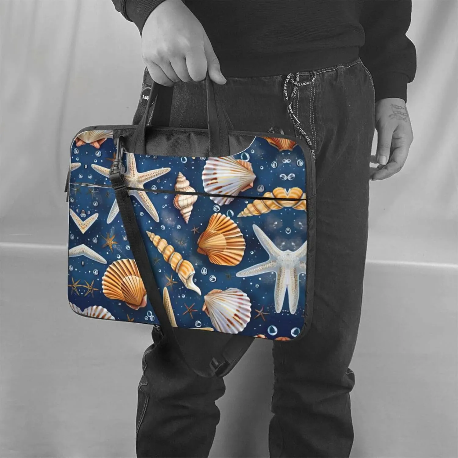 Starfish and Seashell Pattern Print Work Casual Office Laptop Shoulder Messenger Bag 13 inch 14 inch 15.6 inch