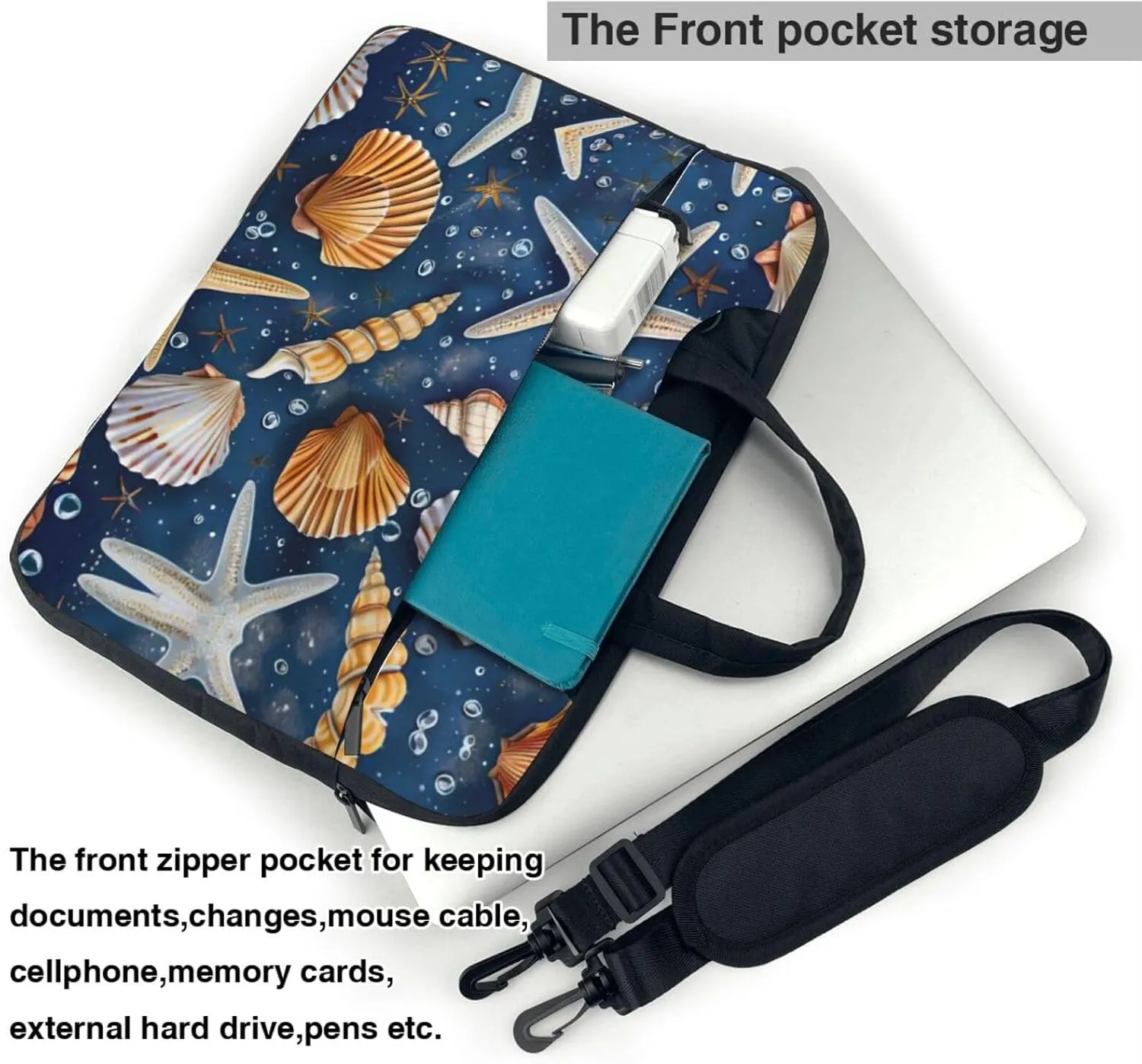 Starfish and Seashell Pattern Print Work Casual Office Laptop Shoulder Messenger Bag 13 inch 14 inch 15.6 inch
