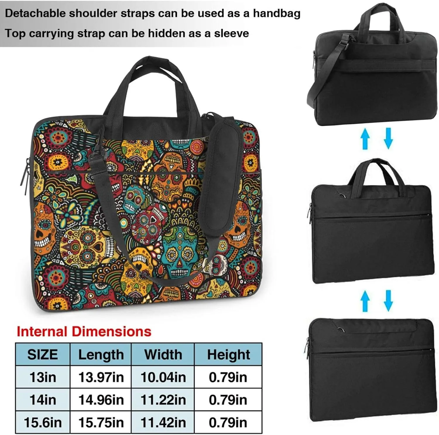 Sugar Skulls Print Print Work Casual Office Laptop Shoulder Messenger Bag 13 inch 14 inch 15.6 inch