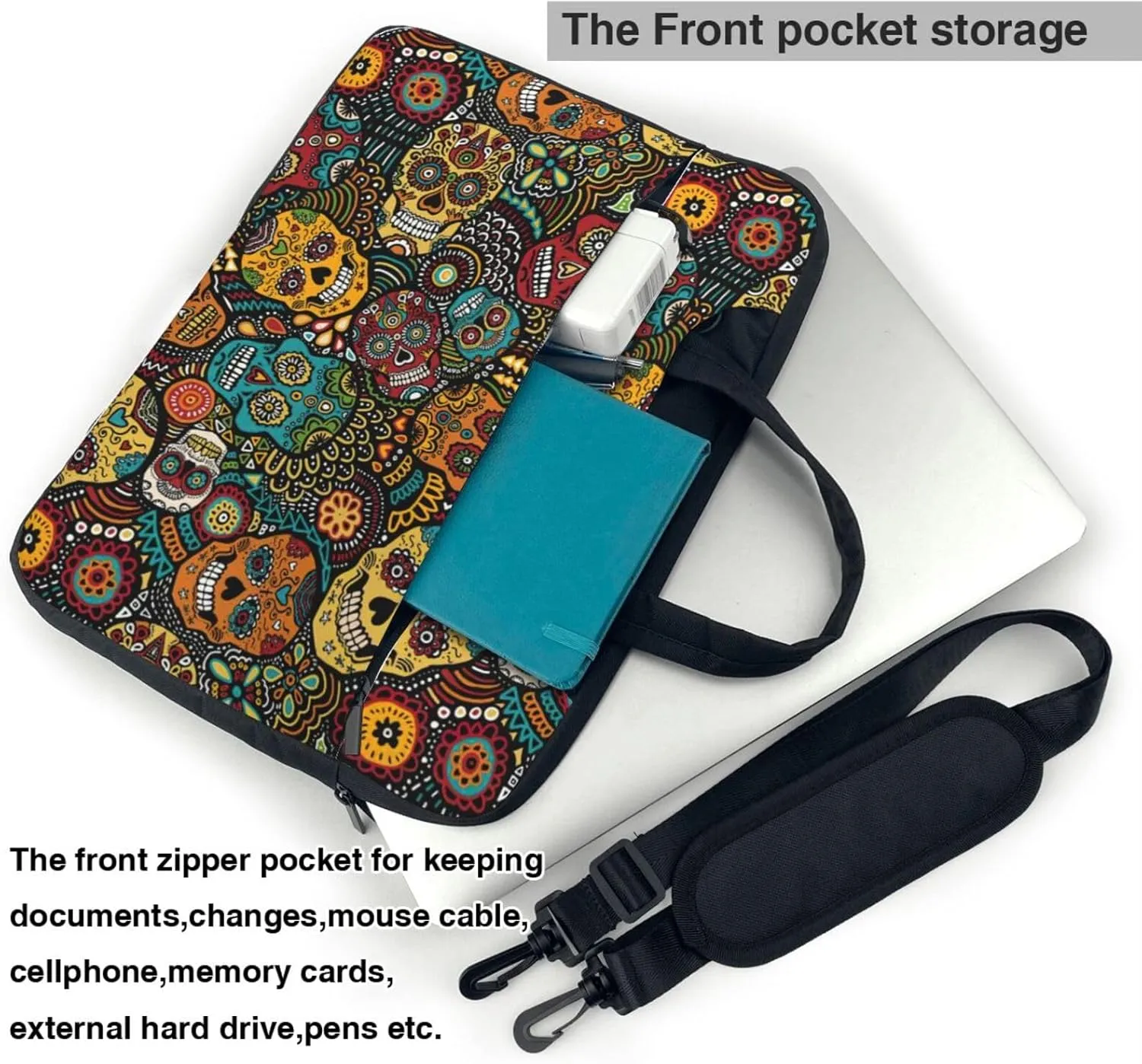 Sugar Skulls Print Print Work Casual Office Laptop Shoulder Messenger Bag 13 inch 14 inch 15.6 inch