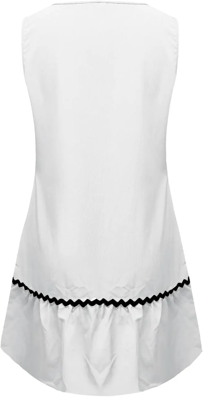 Summer Beach Mini Dress for Women Casual V Neck Boho Sundress Cute Short Ruffle Hem Sleeveless Tank Dress