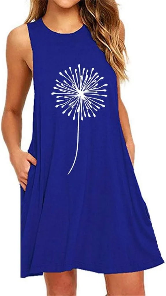 Summer Dresses for Women 2024 Plus Size Floral Beach Sundresses Casual Sleeveless Crewneck Trendy Swing Dress