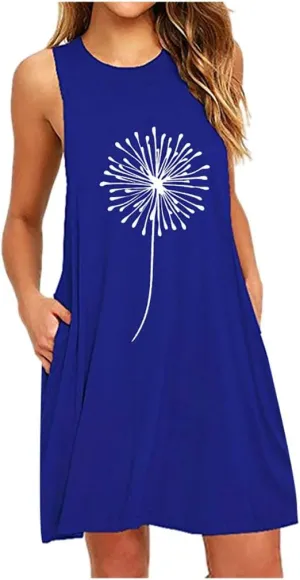 Summer Dresses for Women 2024 Plus Size Floral Beach Sundresses Casual Sleeveless Crewneck Trendy Swing Dress
