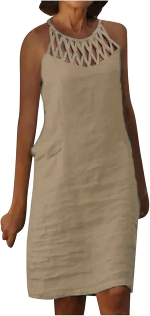Summer Dresses for Women 2025 Casual Trendy Hollow Out Halter Neck A-line Sundress Beach Vacation Outfits Midi Dress